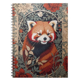 Cuaderno Panda Rojo Elegante William Morris Inspirado Flora