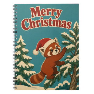 Cuaderno Panda Rojo en el Borde de Pino Animal Navidad