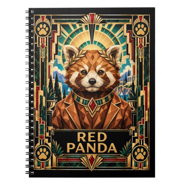 Cuaderno Panda Rojo, Fauna Art Déco (Frente)
