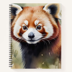 Cuaderno Panda rojo frente a una delgada acuarela