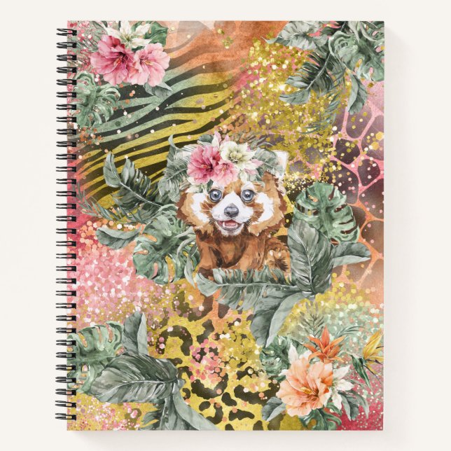 Cuaderno Panda Rojo Tropical en papel para animales (Anverso)