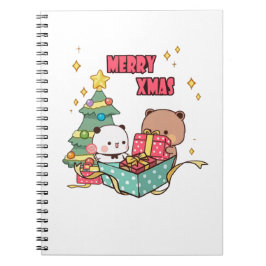 Cuaderno Panda Y Brownie Bear Pareja, Feliz Navidad