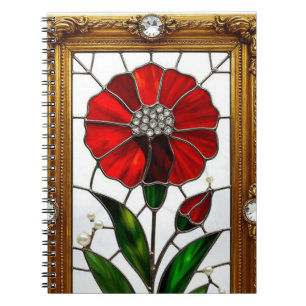 Cuaderno Panel de vidrio tintado vibrante de una flor roja