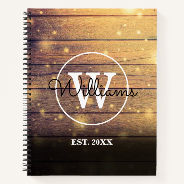 Cuaderno Paneles de madera con guión elegante rústico monog (Anverso)