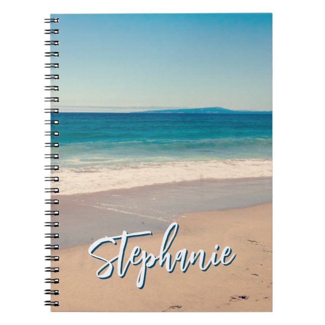 Cuaderno Panorama azul de la foto de playa personalizada (Frente)