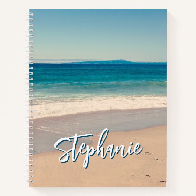 Cuaderno Panorama azul de la foto de playa personalizada (Anverso)