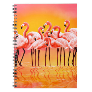 Cuaderno Panorama de flamencos rosas sobre un fondo rosa br