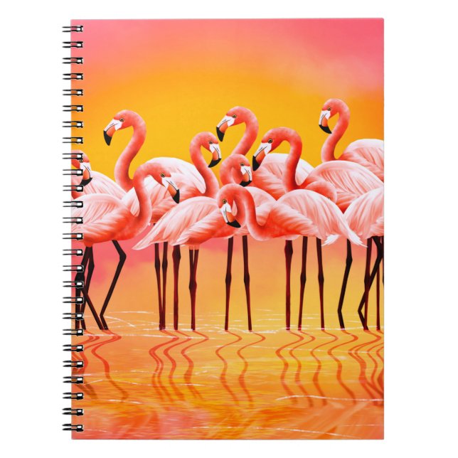 Cuaderno Panorama de flamencos rosas sobre un fondo rosa br (Frente)