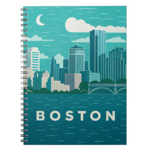 Cuaderno Panorama nocturno de la ciudad de Massachusetts   