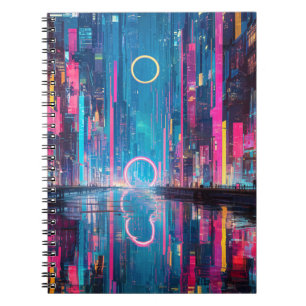 Cuaderno Panorama urbano futurista y vibrante de neón noctu