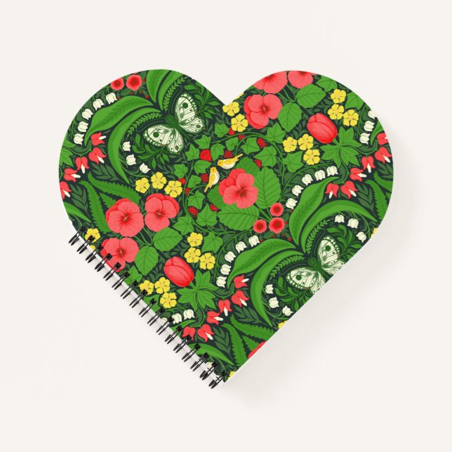 Cuaderno Pansias rojas, pájaros y mariposas (Anverso)