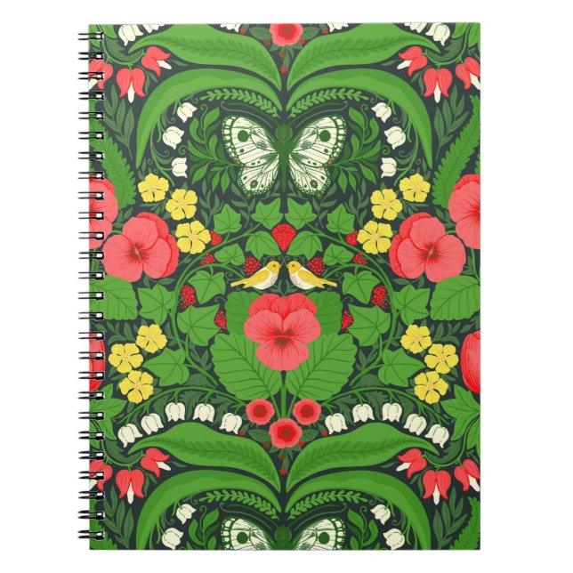 Cuaderno Pansias rojas, pájaros y mariposas (Frente)
