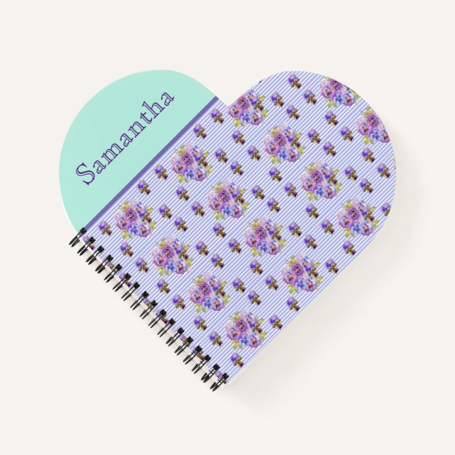 Cuaderno Pansy Flower Yellow Aqua Stripe Purple Pansies (Anverso)