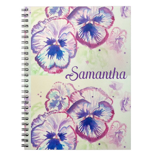 Cuaderno Pansy Panies Purple Flowers Floral Watercolor Nomb (Frente)