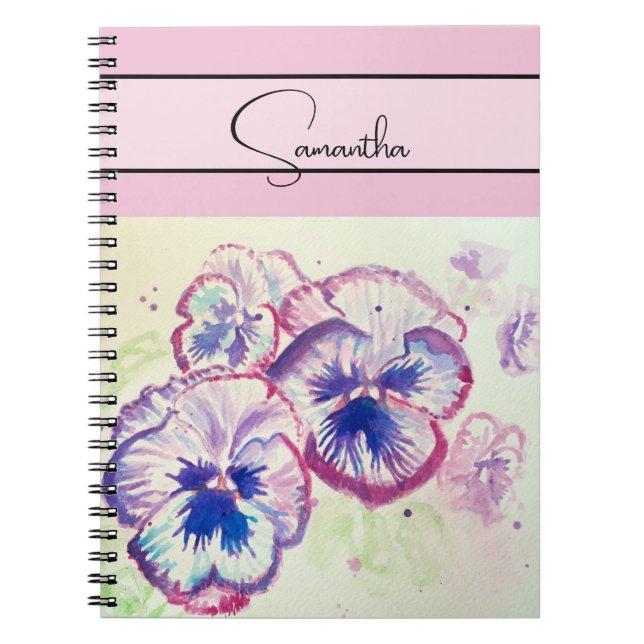 Cuaderno Pansy Pink Watercolor Pansies floral Flower Phone (Frente)
