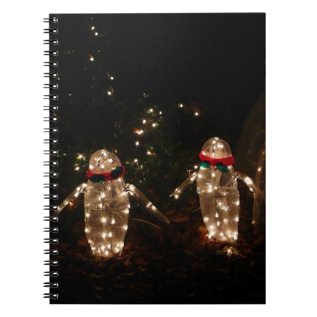 Cuaderno Pantalla de luz de feriado de pingüinos (Frente)