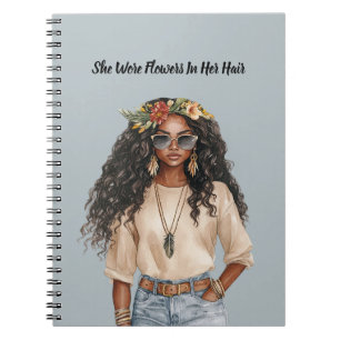 Cuaderno Pantalones vaqueros femeninos negros con flores en