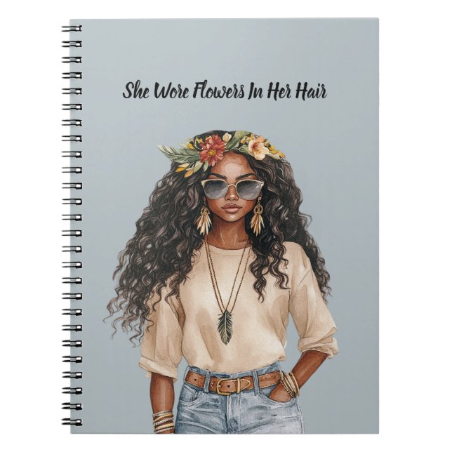 Cuaderno Pantalones vaqueros femeninos negros con flores en (Frente)