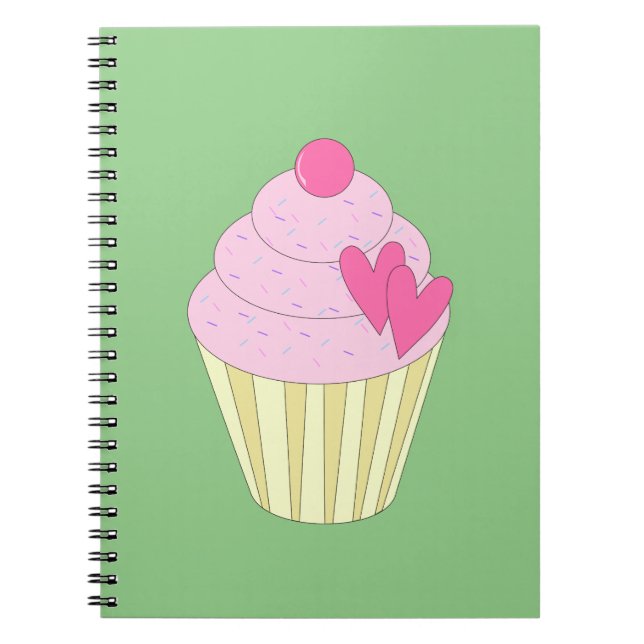 Cuaderno Pañuelo de Cupcake de Fresa - Fondo Verde (Frente)