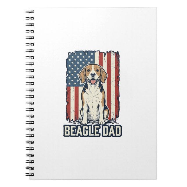 Cuaderno Papá Beagle Patriótico Diseño de Perro de Grabado  (Frente)