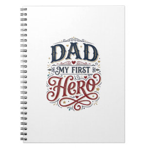 Cuaderno Papá Mi Primer Héroe Camiseta Tipografía Vintage_1
