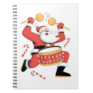 Cuaderno Papá Noel divertido tocando la batería en Navidad