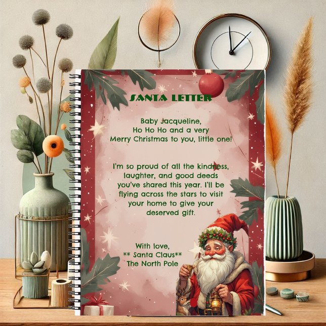 Cuaderno Papá Noel personalizado Reno Ciervo Rojo Polo Nort (Personalized Santa Claus North Pole Reindeer Red Notebook)