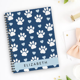Cuaderno Papas de perro, garras blancas, corazones azules, 