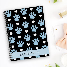 Cuaderno Papas de perro, patas azules, corazones blancos, t