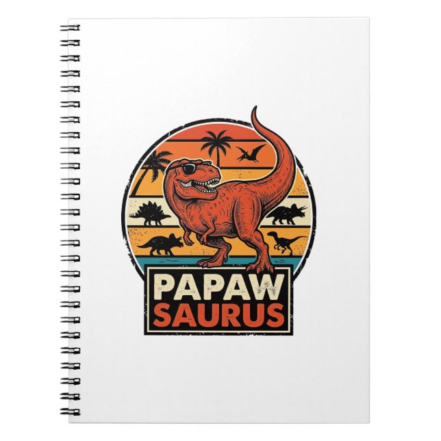 Cuaderno Papawsaurus Diseño Vectorial Retro Dinosaurio Atar (Frente)