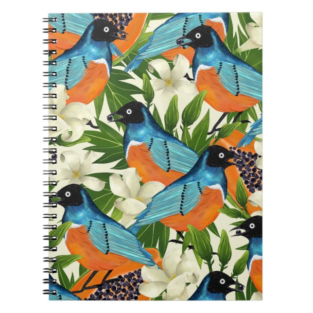 Cuaderno Papaya tropical y patrón de aves. (Frente)