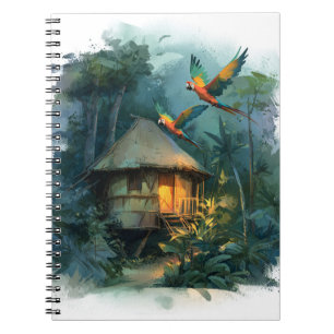 Cuaderno Papel de arte Bamboo Hut en la jungla tropical