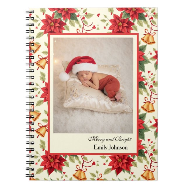 Cuaderno Papel de carta floral personalizado de Navidad ret (Frente)