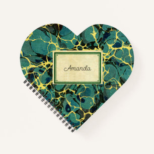 Cuaderno Papel de mármol antiguo y etiqueta de nombre