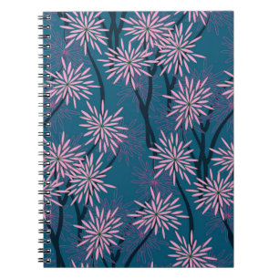 Cuaderno Papel de pared floral: azul marino asiático, rosa.