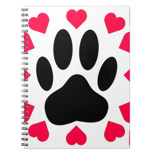Cuaderno Papel de perro negro con formas cardíacas