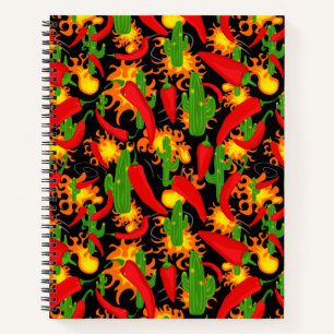 Cuaderno Papel de pimiento, cactus y llamas