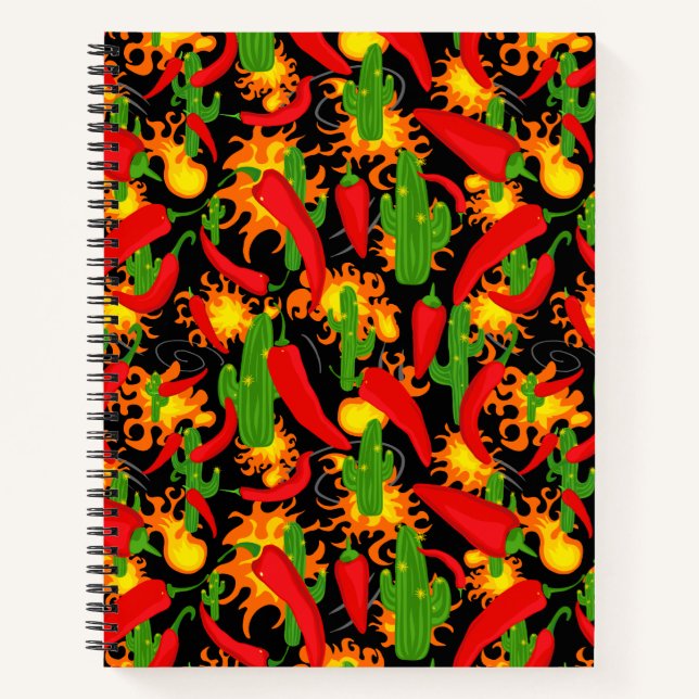 Cuaderno Papel de pimiento, cactus y llamas (Anverso)