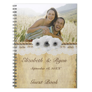 Cuaderno Papel grueso, anémona blanca, encaje, libro de inv