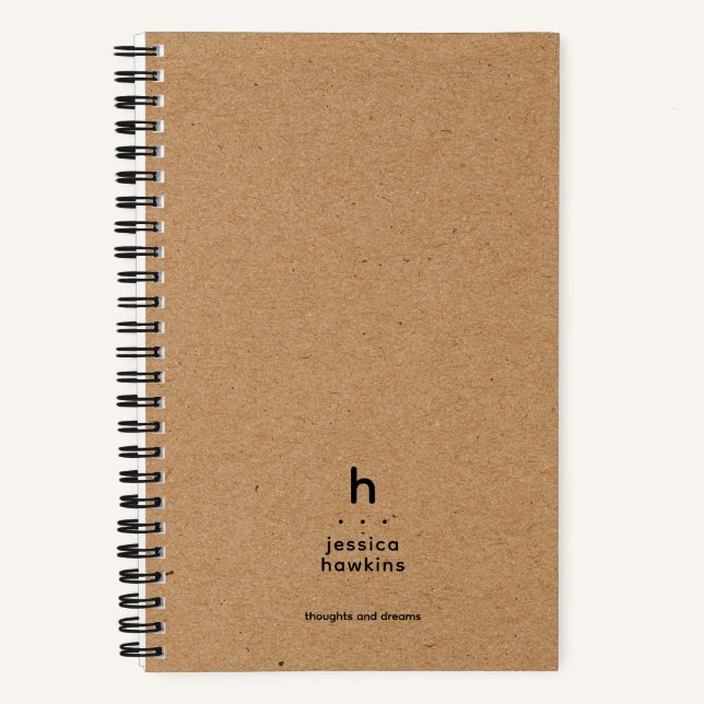 Cuaderno Papel Kraft Marrón de Moda Monograma Redondeado Mo (Anverso)