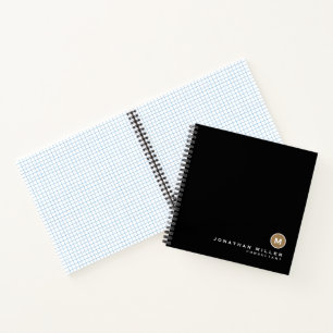 Cuaderno Papel mínimo de monograma de oro negro