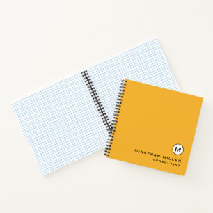Cuaderno Papel moderno de grafo en monograma amarillo mosta