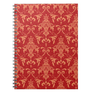 Cuaderno Papel pintado clásico victoriano, oro rojo.
