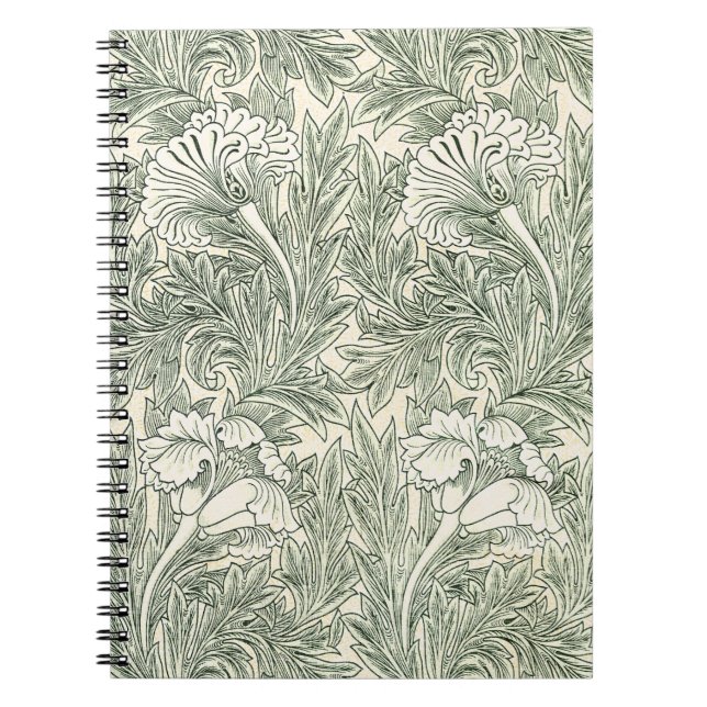 Cuaderno Papel pintado de tulipán clásico verde de William  (Frente)