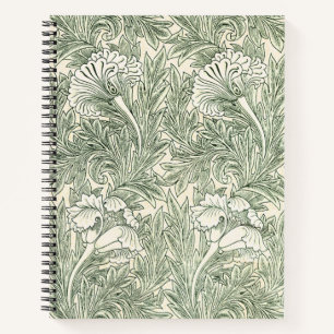 Cuaderno Papel pintado de tulipán clásico verde de William