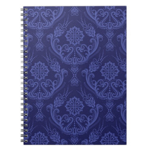 Cuaderno Papel pintado floral azul de lujo del damasco