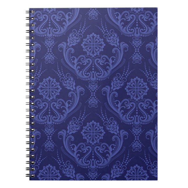 Cuaderno Papel pintado floral azul de lujo del damasco (Frente)