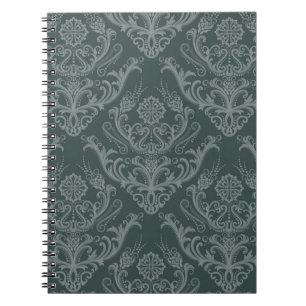Cuaderno Papel pintado floral verde de lujo del damasco