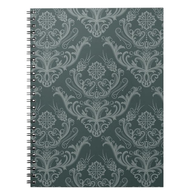 Cuaderno Papel pintado floral verde de lujo del damasco (Frente)