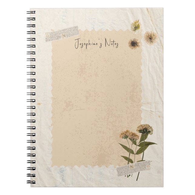 Cuaderno Papel templado con floral prensada a mano (Frente)